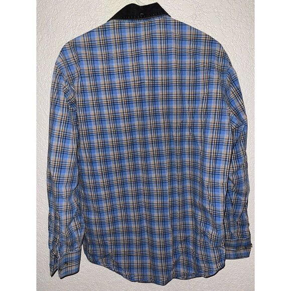 𝅺WRANGLER PBR Rodeo Western  Shirt Blue Plaid Mens Medium 1C - Picture 5 of 6
